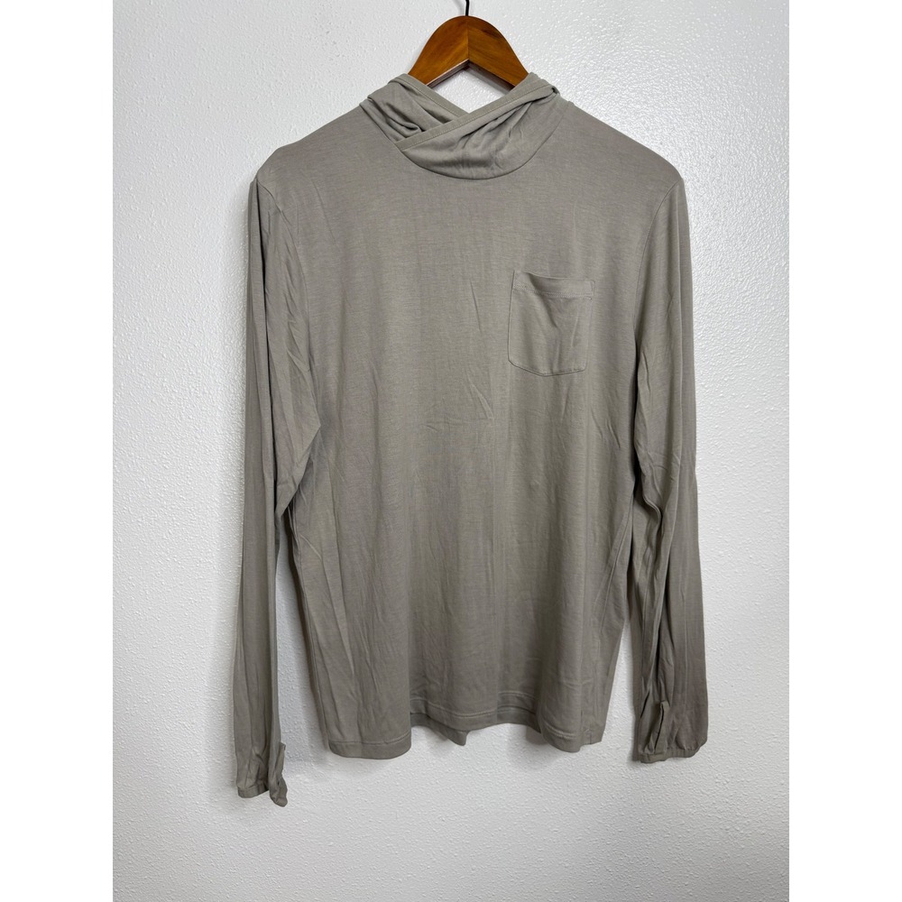 Free Fly Mens Bamboo Lightweight Hoodie Gray Green Sun Shirt Pocket Small